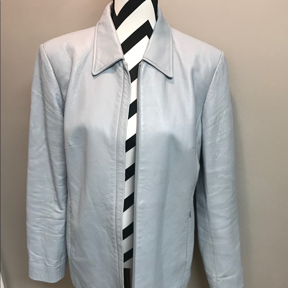Genuine leather jacket blue-gray